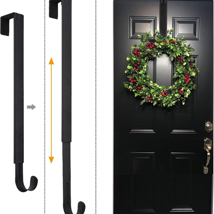 Wreath Hanger, Adjustable Over The Door Wreath Hanger from 14.9 to 25 Inches & Wreath Holder & Wreath Door Hanger for Front Door Decor 20 lbs Larger Christmas Decorations Hook (Black)