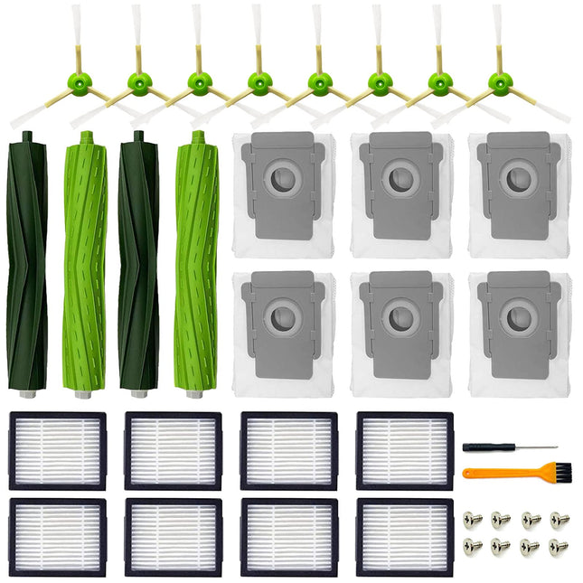 Parts For Irobot Roomba I3 I3+ I7 I7+ I4 I4+ I5 I5+ J5 J5+J7 I2 I6 I6+I8 I8+Plus E5 E6 E7 I & E &J Series Vacuum Cleaner,2 Set Rubber Brushes,8 Filters,8 Side Brushes,6 Roomba Vacuum Bags