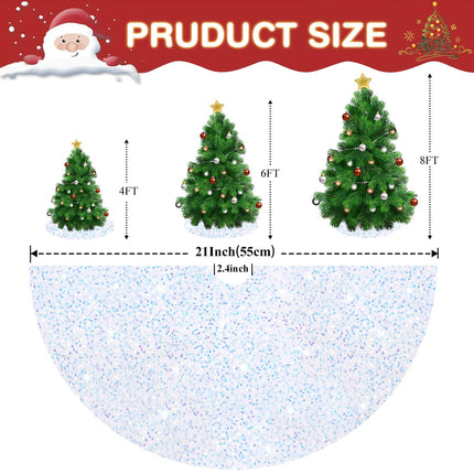 Iridescent White Velvet Tree Skirt 21 Inches Silver Christmas Tree Skirt Sequined Tree Skirt for Small Xmas Tree Glitter Tree Stand Cover Skirt for Santa Claus Tree Skirt Collar Christmas Decoration