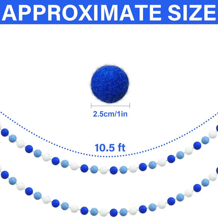 60 Balls Hanukkah Felt Ball Garlands - Hanukkah Decorations- Chanukah Blue Dark Blue White Pom Pom Garlands for Home Tree Menorah- Chanukah Party Indoor Outdoor Home Office Hanging Decor- 25mm