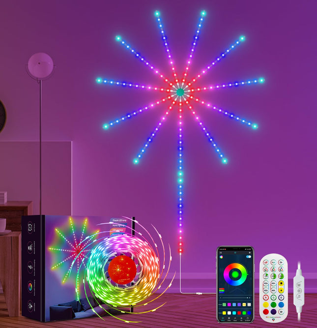 KeShu Smart Firework LED Lights, Dreamcolor LED Lights for Bedroom USB Firework Lights App Control Firework LED Strip Lights LED Firework Lights with Remote Music Sync Led Lights for Christmas
