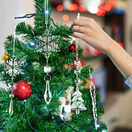 Lanpn 26PCS Christmas Ornaments Crystal Christmas Tree Decoration, Hanging Clear Acrylic Snowflake Icicle Drop Pendants for Xmas Winter Outdoor Indoor Party Decoration Transparent