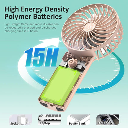 Portable Handheld Fan Pink, Rechargeable Small Personal Fan, 15H Max Cooling Time, 4 Speeds Battery Operated Fan, Women, Men'S