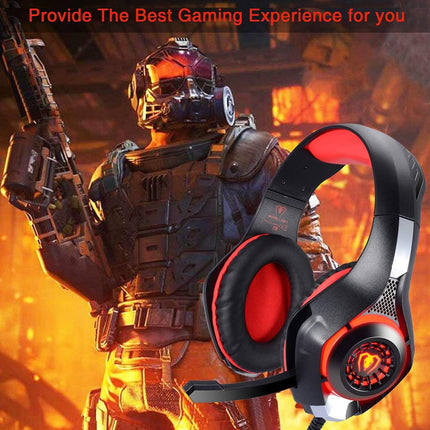 Stereo Gaming Headset for PlayStation 4 PS4, Over-Ear Headphones With Mic and LED Lights for Xbox One, PC, Laptop (Red)