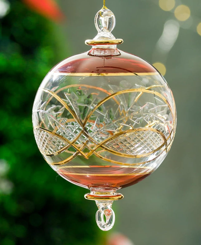 Engraved Red and Clear Glass Christmas ornament for Christmas tree decorations Hanging ornaments for Tree decorations Christmas decor for home ornaments for summer decoration Egyptian glass