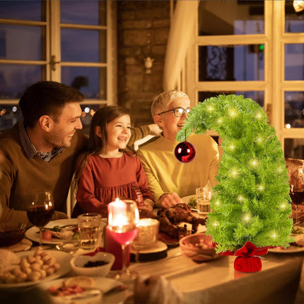 Whimsical Table Top Small Christmas Tree, 2 FT Bendable Lime Green Christmas Tree with Lights and Red Ball, Artificial Tabletop Christmas Tree for Home Office Holiday Party Decoration