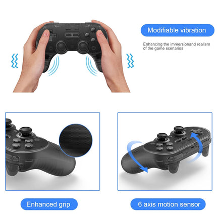 AKNES 8BitDo Pro 2 Bluetooth Wireless Controller for Switch/Switch OLED with 2pcs Silicone Joycon Thumb Grip Caps,Gamepads for Steam Deck,MacOS,iOS,PC,Android & Raspberry Pi(Clear/Transparent Black)