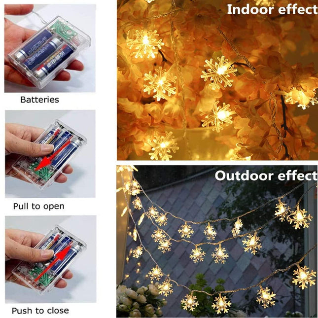 Christmas Lights, Snowflake String Lights 19.6 ft 40 LED Fairy Lights Battery Operated Waterproof for Xmas Garden Patio Bedroom Party Decor Indoor Outdoor Celebration Lighting (Warm Color)