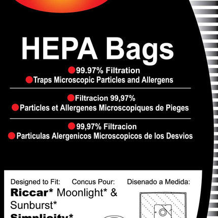 Envirocare Hepa Filtration Vacuum Cleaner Dust Bags Made To Fit Riccar Moonlight And Sunburst. Simplicity Jack And Jill Canisters 6 Pack
