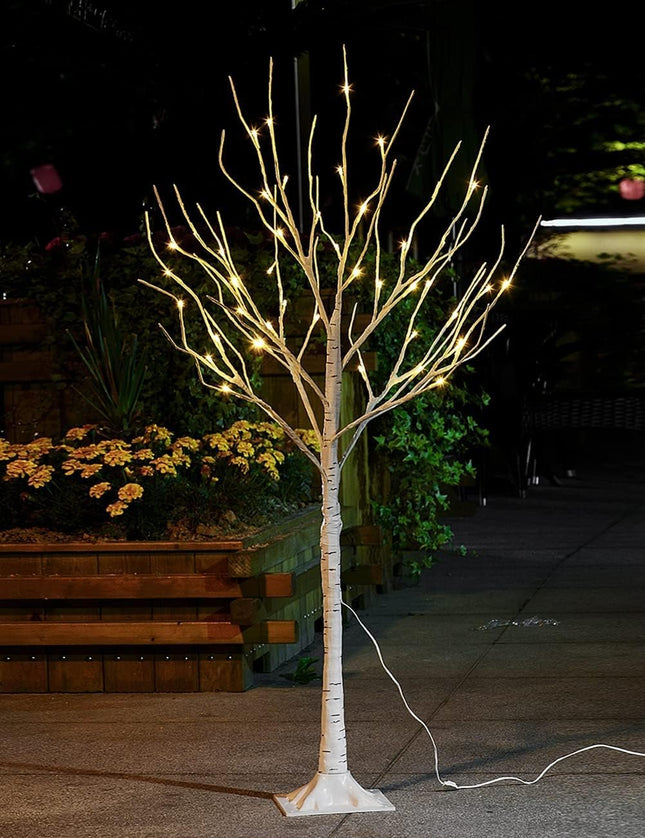 LIGHTSHARE Lighted Tree 4FT 48 LED Lighted Birch Tree for Decoration Inside and Outside, Home Patio Wedding Festival Christmas Decor, Warm White