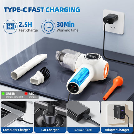 Handheld Car Vacuum Cleaner Cordless, 18000Pa Mini Vacuum Cleaner High Power With Strong Suction, Dust Buster & Air Blower, Portable Hand Held Vacuum Cleaners For Home Car, Rechargeable