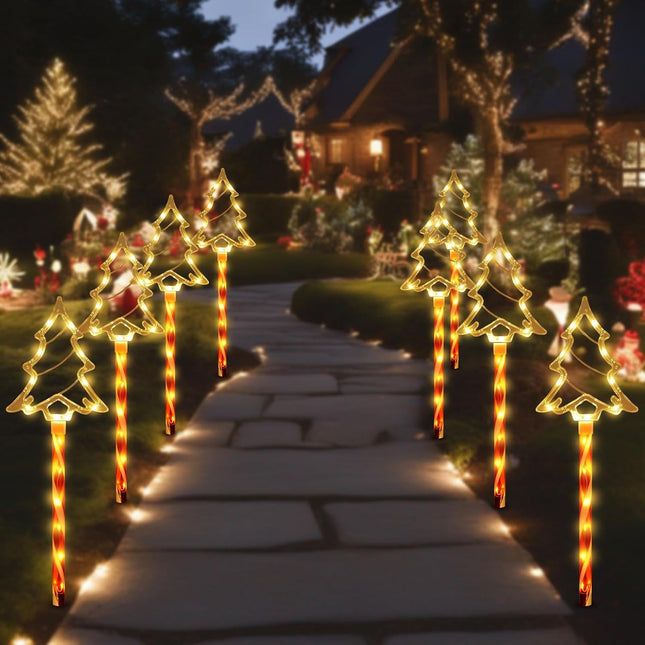 Solar Christmas Pathway Lights, Solar Tree Lights with Candy Cane Christmas Decorations Outdoor, Waterproof Solar Garden Stake Lights for Patio, Yard, Garden, Lawn Christmas Holiday Decor, 4 Pack