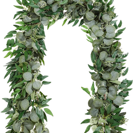 10 Sets Christmas Artificial Greenery Garlands Bulk Total 55.8 Feet Silver Dollar Eucalyptus Garland with Willow Leaves Garland Fake Vines for Rustic Wedding Baby Shower Table Mantel Home Decor