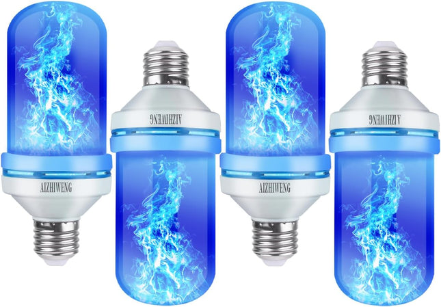 LED Flame Light Bulbs, 4 Modes Fire Light Bulbs, E26 Base Flame Bulb, Christmas Decorations Outdoor Indoor Home, Christmas Lights Bulbs (Blue, 4 Pack)