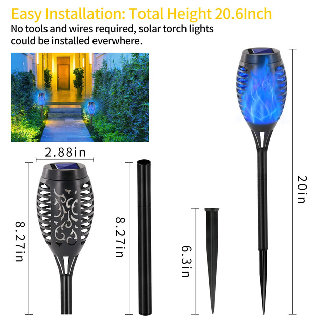 EOYIZW Solar Lights Outdoor, 8 Pack Blue Solar Torch Light with Flickering Flame, 12 LED Solar Tiki Torches for Outside Lights Waterproof Landscape Decoration Outdoor Lights for Garden Yard Patio