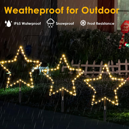 Wuhoo Pathway Lights 3 Pack Christmas Pathway Star Lights Christmas Decorations 8 Modes Waterproof Led Garden Stake Lights for Outdoor Walkway Yard Lawn Porch Party (Warm White)