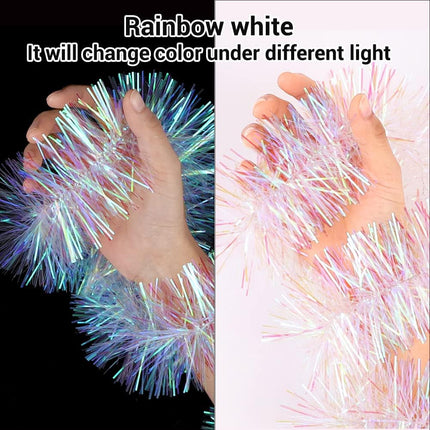 4pcs 26ft Iridescent Christmas Tinsel Garlands Xmas White Glittering Hanging Garland Metallic for Christmas Party Decoration