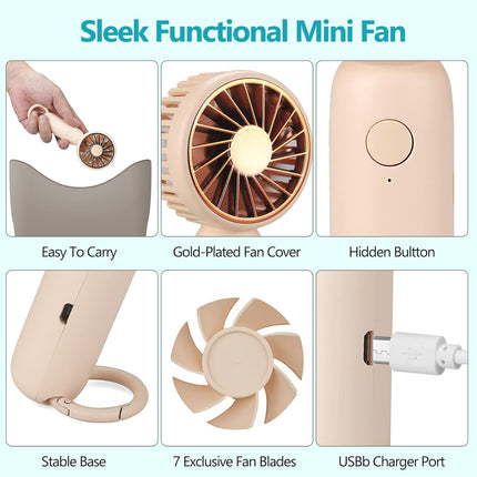 Handheld Mini Fan, Usb Small Personal Fan With 3 Speed Adjustable Low Noise, Portable Hand Held Fan With Carabiner For For Women