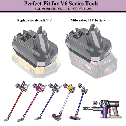Dyson V6 Battery Adapter Compatible With Dewalt 20V & Milwaukee 18V Liion Battery Converted To Dyson V6 Battery, Use For Dyson V6 Series Vacuum Cleaners Animal Absolute Fluffy Cordless Stick