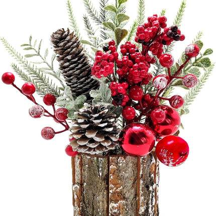 Small Christmas Tree, Artificial Mini Christmas Table Decorations with Pine Cones Red Berries Christmas Ornaments for Home Party Christmas Decorations Winter Indoor Outdoor