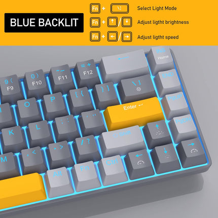 Wireless 60% Mechanical Gaming Keyboard, 3 Connection Mode Keyboard with Clicky Blue Switches, Portabl Compact Black&Grey Keyboard,68 Keys Mini Keyboard for Mac/Windows,Gamer,Typist,Travel,Trip