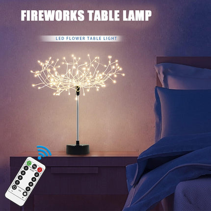 2Pack Firework Table Lamp, 120LED Firework Dandelion Copper Wire String Branch Atmosphere Decorative Desk Lamp USB/Battery Powered 8Modes for Bedroom Dinner Christmas Banquet Wedding Party