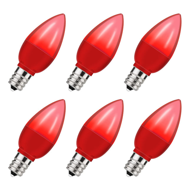 Flaspar C7 Red Night Light Bulb, E12 Candelabra Base Light Bulbs, C7 Colored Bulb 10W Equivalent Suitable for Halloween Night Lights, Decorative Lights and Christmas Strings, 6 Pack