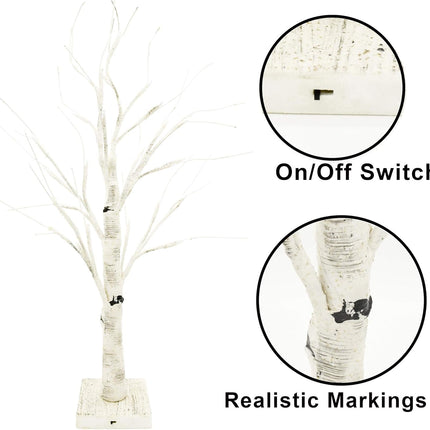 Joiedomi 2 Pack 24" LED Birch Tree, Battery Operated Warm White Tabletop Tree with Timer Light Jewelry Holder Decor for Christmas Thanksgiving Home Party Wedding