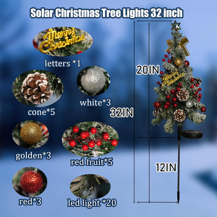 Outdoor Christmas Tree Christmas Decorations,2 Pack 40 Led Light 2 Modes Solar Christmas Tree Outdoor Waterproof,Solar Powered Christmas Tree for Garden Yard Pathway Lawn Decoration