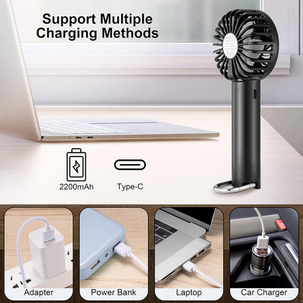 Etsfmoa Portable Handheld Fan With Bracket Buckle,2200 Mah Battery Rechargeable Personal Mini Fan,3 Speeds,Summer Kids Women Men