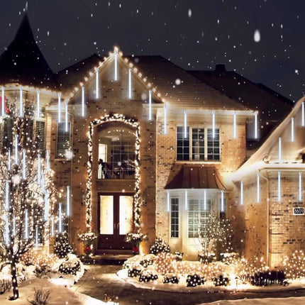 2-Pack Meteor Shower Christmas Lights Outdoor Decorations, Extendable Outdoor Tree Lights Waterproof 16 Tubes 384 LEDs Falling Rain Lights for Holiday Outside Decor Yard House Xmas Tree (Cool White)
