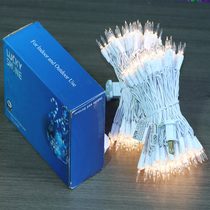 LUCKY SHINE 200 Clear Warm Christmas Lights, 2 Sets100 Light with White Wire 66 Foot, UL and Commercial Grade, for Indoor and Outdoor Party, Patio, Trees, Garden.