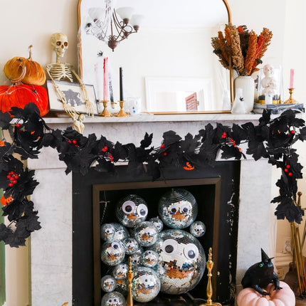 Black Maple Leaf Garland, Red Berry Garland, Black Berry Garland Fall Decor Artificial Fall Garland Halloween Black Garlands for Thanksgiving Home Fireplace Dinner Autumn Party Decoration(Red Berry)