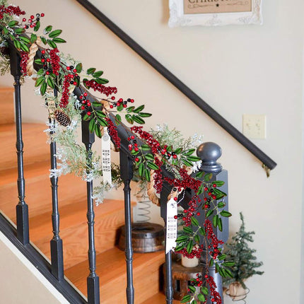 Artiflr 6 feet Red Berry Garland with Green Leaves Wired Christmas Berry Garland Rustic Berry Twig Artificial Garland for Holiday Winter Season Mantel Fireplace Table Runner Centerpiece Decoration