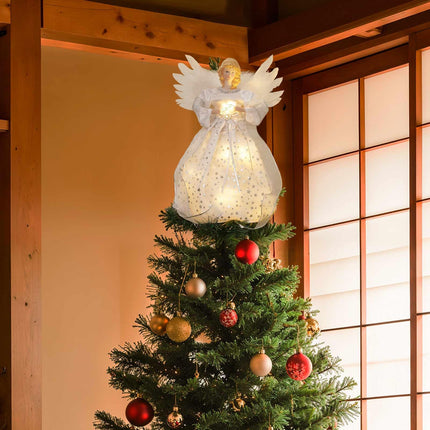 Christmas Angel Tree Topper, Tree Topper Angel with Lights, 8 Modes Christmas Tree Ornament with Timer, Battery Operated Lighted Treetop Ornaments Indoor Christmas Decorations
