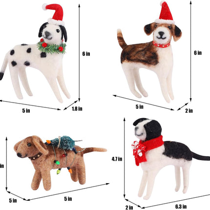 Juegoal Christmas Felt Dogs Ornaments Set of 4, Xmas Wool Puppy Hanging Decor, Felt Animal Crafts Woodland Cute Christmas Tree Wreath Decor for Home Party Supplies