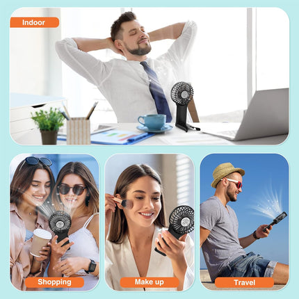 Portable Handheld Fan Desk Fan, Powerful Personal Fan 4 Adjustable Speed Usb Recharging Battery Operated Mini Fan With Makeup
