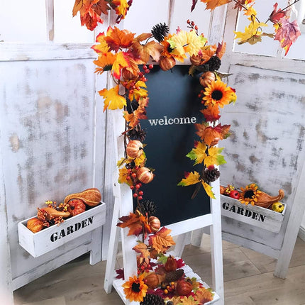 2 Pack Fall Maple Leaf Garland - 6ft/Piece Artificial Berries Sunflower Pumpkin Autumn Garland Decoration for Wedding Party Thanksgiving Dinner Fireplace Door Frame Doorway Backdrop Decor