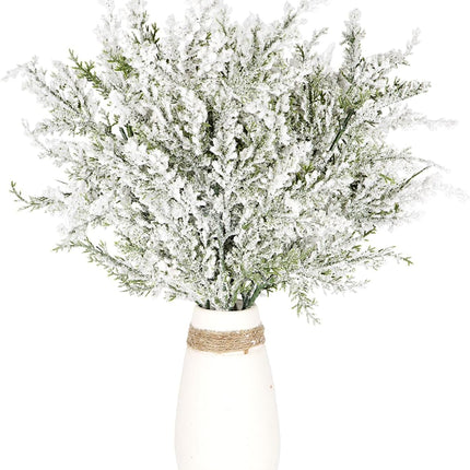 6 Pcs Christmas Snowy Artificial Cedar Picks Stems Frosted Faux Pine Spray Flocked Greenery Branches for Xmas DIY Craft Garland Wreath Making Supplies Arrangement Centerpiece Winter Décor (Green, 6)