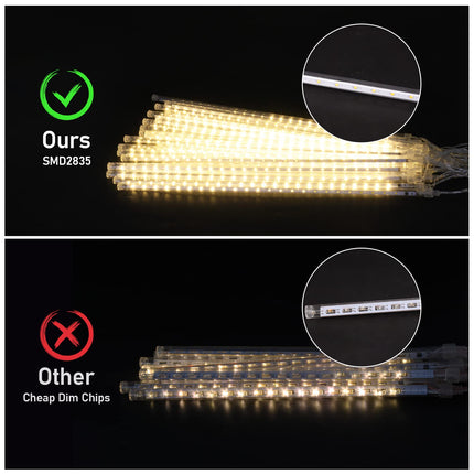 Aluan Christmas Lights Outdoor Meteor Shower Rain Lights, 20 Tubes 720 LEDs 16 Inch Waterproof Plug in Falling Rain String Lights for Halloween Xmas Holiday Party Home Patio Decoration, Warm White