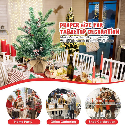 Artificial Mini Christmas Tree, 20" Tabletop Mini Snow Flocked Xmas Pine Tree with Cloth Bag Base & Ornaments for Christmas Holiday Indoor Home Kitchen Dining Table Decoration