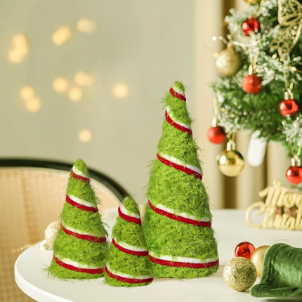 Grinchmas Christmas Decorations, 3Pcs Green Christmas Cone Tree Plush Fur Swirl Surface Cone Christmas Trees, Christmas Decor for Xmas Year Winter Holiday Home Décor