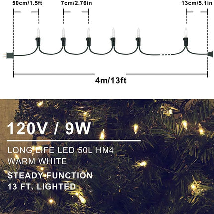 Hopolon 2-Pack 13ft 50-Count Warm White & Clear Green Christmas Lights - Connectable 120V UL Incandescent Mini Lights for Weddings, Bedrooms, Porches