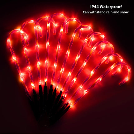 Candy Cane Outdoor Landscape Lights - 10 Pack 60 Red LEDs 21in Lighted Christmas Path Lights String with Memory Function 8 Flashing Modes End-to-End Plug in Waterproof Outside Candy Xmas Decorations