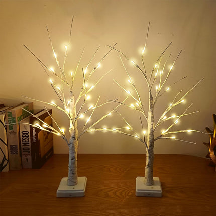Pete Mici 2 Pack White Birch Tree with LED Lights 2FT 24 LED Battery Operated&USB Powered for Christmas Deocration White Artificial Bonsai Tree Lamp for Wedding Home Decoration