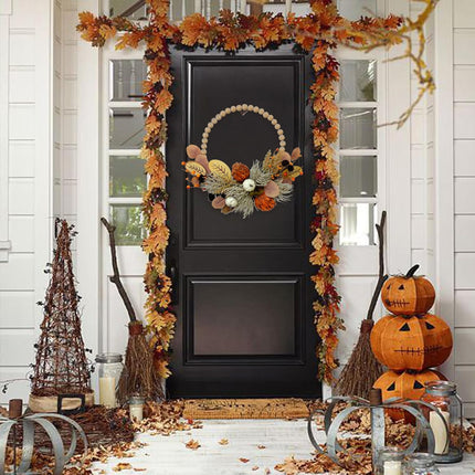 TEMPUS 16" Fall Wood Bead Front Door Wreath Artichoke Wood Chip Autumn Leaf Wreath Harvest, Thanksgiving Indoor and Outdoor Decor Farmhouse Front Door Decor …