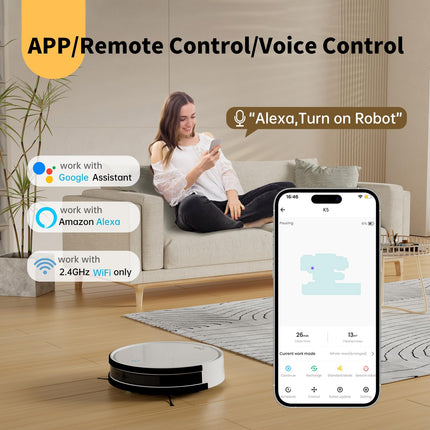 Robot Vacuum And Mop Combo, Wifi Connectivity, Personalized Cleaning Recommendations, Compatible With Alexaapp, Ideal For Pet Hair, Carpets, And Hard Floors, Selfcharging, K5B