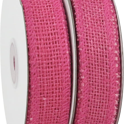 HUIHUANG Hot Pink Burlap Ribbon 1 inch x 20 Yards Natural Jute Burlap Ribbon for Wrapping Thick Burlap Ribbons for Crafts Christmas Wreaths Bows Rustic Home Decor Wedding Party Decor (No Wire)