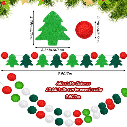 Preboun 5 Pack Christmas Felt Ball Garland Christmas Tree Pom Pom Garland Colourful Felt Balls Red White and Green Pompom Bead String Hanging Garland Banner for Xmas Holiday Wall Home Decor