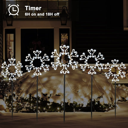 Snowflakes Christmas Pathway Lights Outdoor, 10 Large Snowflakes Christmas Decorations Outdoor Yard, Pathway Marker Stake Lights for Patio Ground Path Sidewalk Walkway Driveway